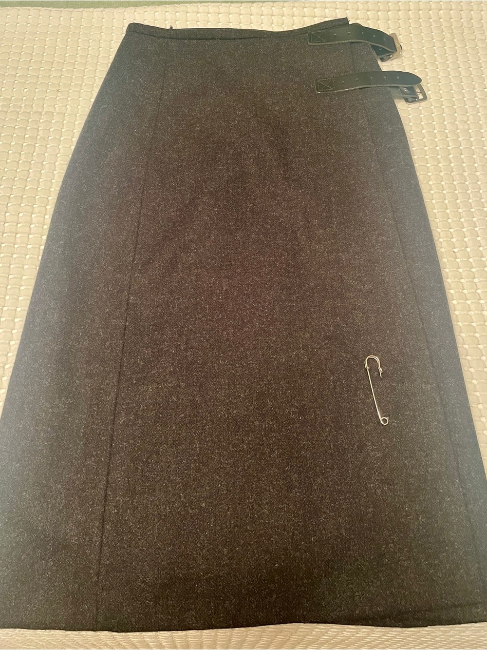Authentic Modern Scottish Kilt/ Black Wool-Blend Pencil Skirt with Side Buckles